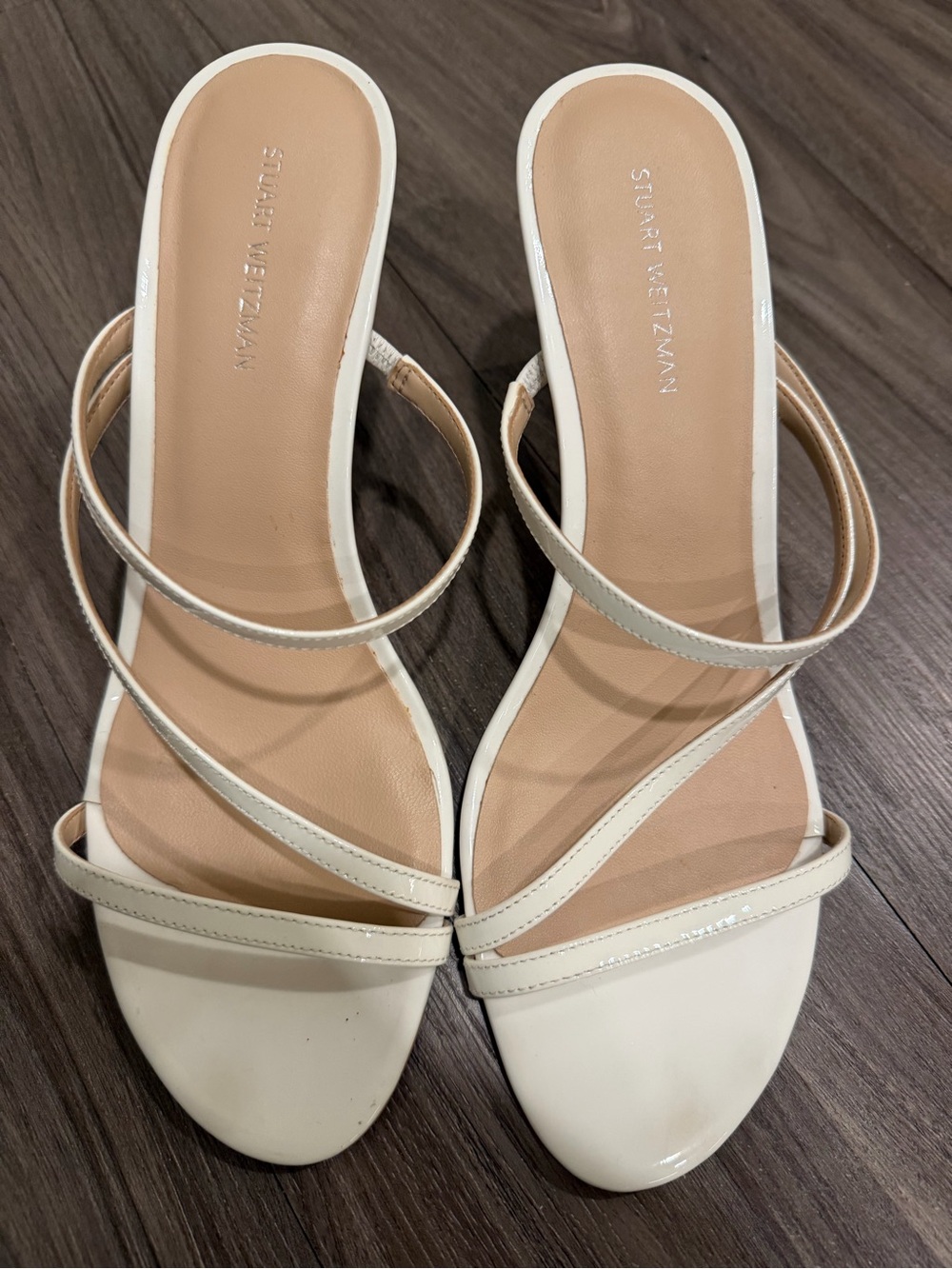 Stuart Weitzman Cream Strappy Slide Heels